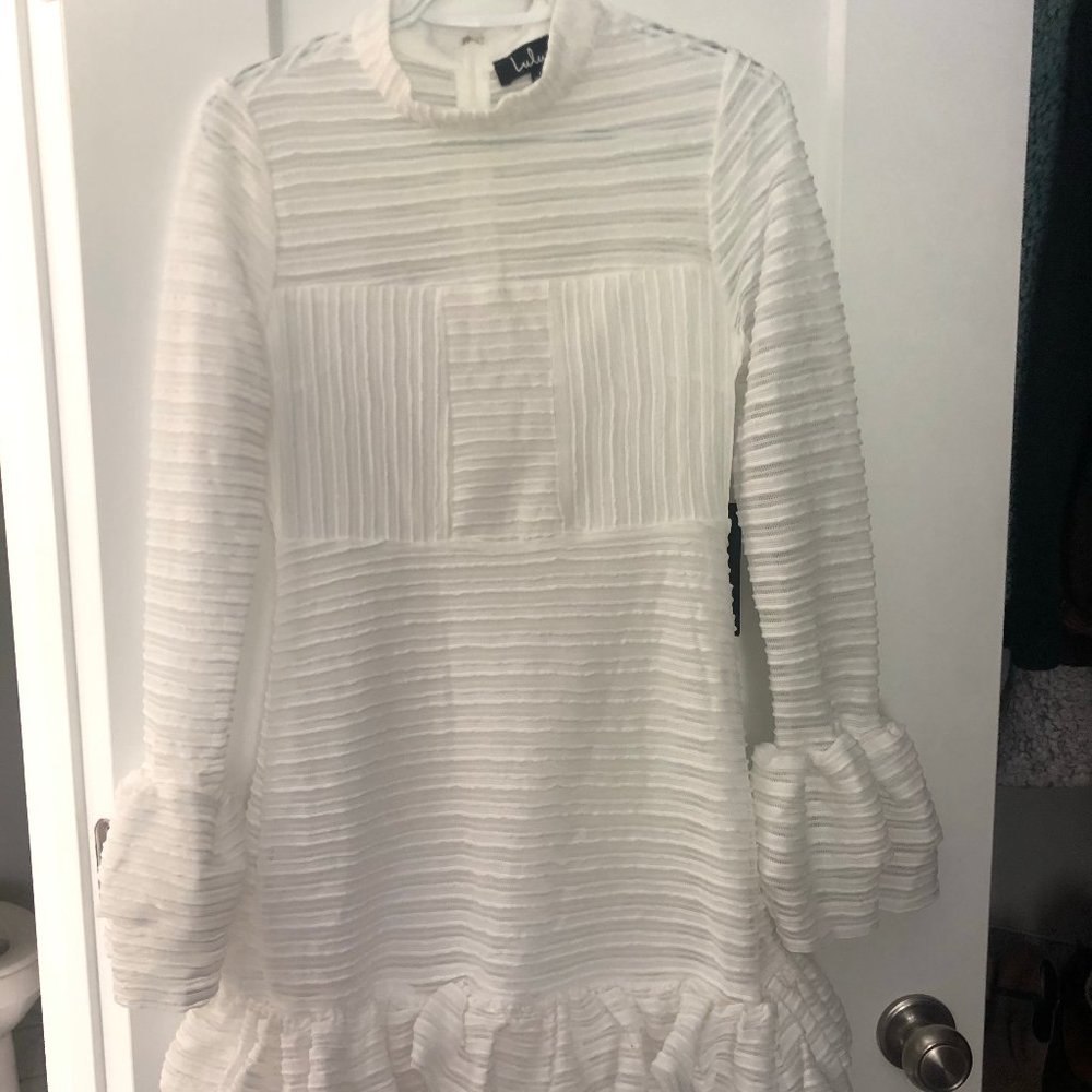 lulus white long sleeve ruffle dress